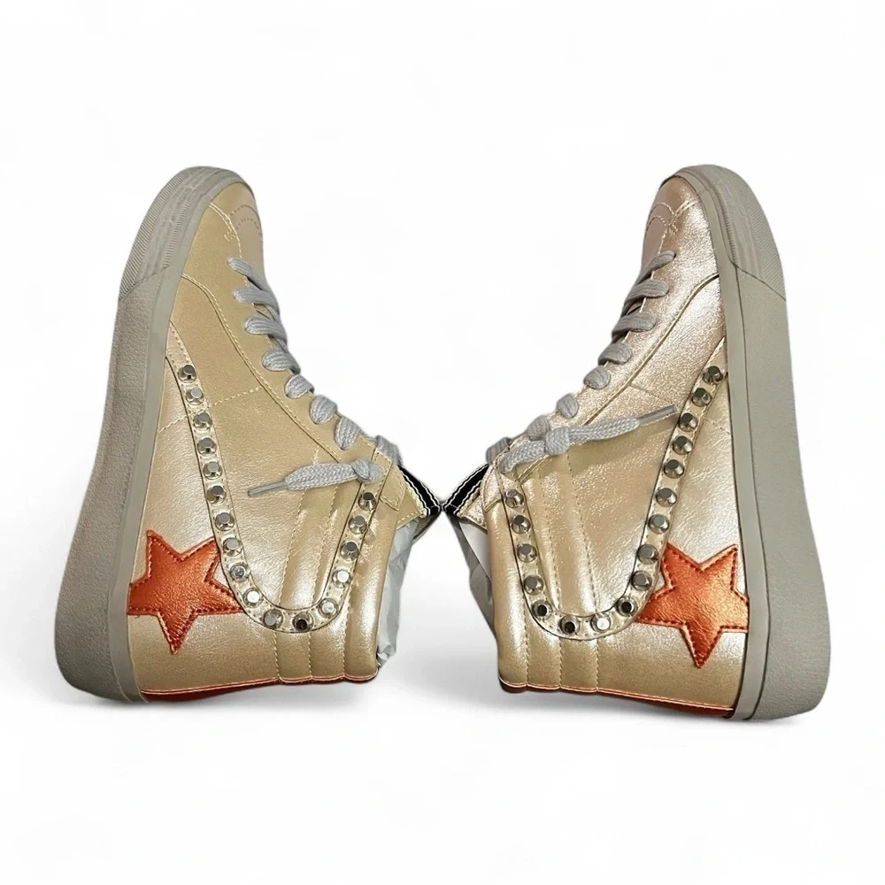 Shushop High Top Metallic Sneakers Women’s 7.5 Studded Retro Rock Punk Grunge